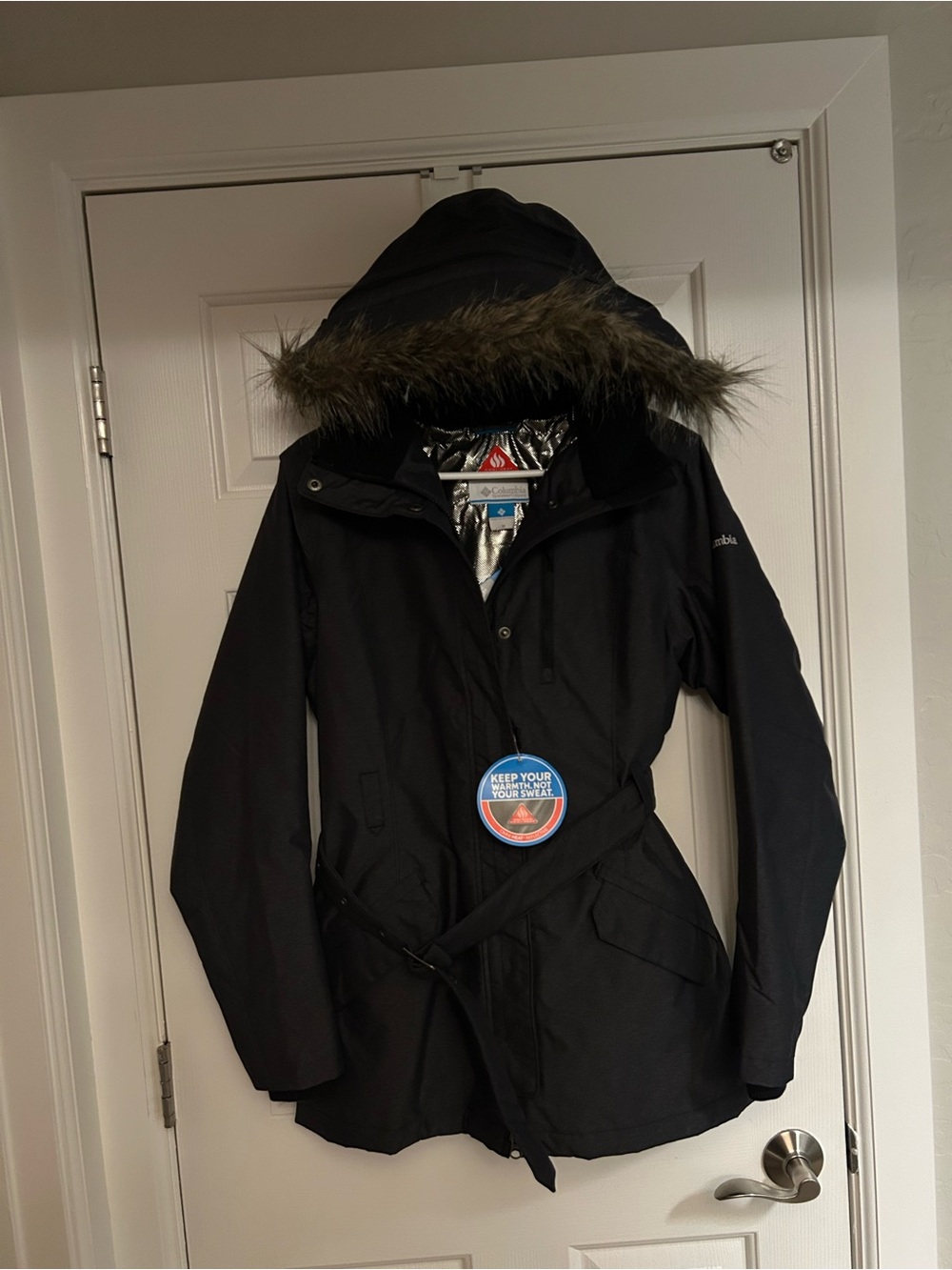 Columbia Women's Black Hooded jacket with Faux-Fur Trim